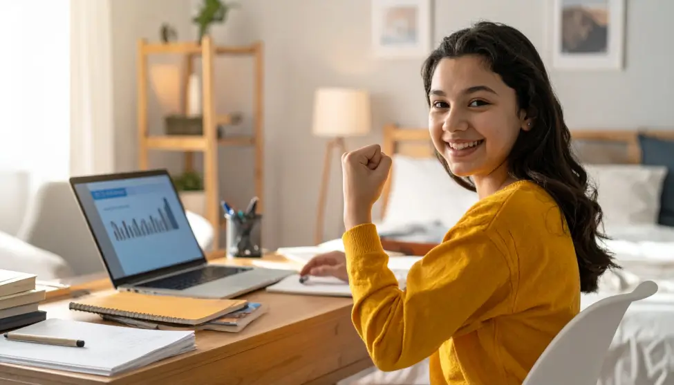 Alumna de ESO aprobando sus asignaturas gracias a las clases de refuerzo online