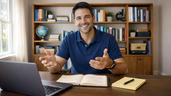 Profesor especializado impartiendo clase de refuerzo ESO online en directo