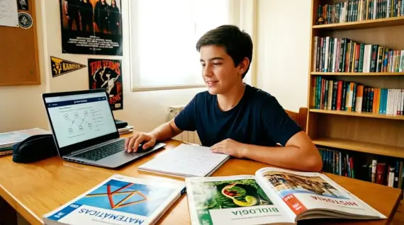 Estudiante de ESO en clase online de refuerzo